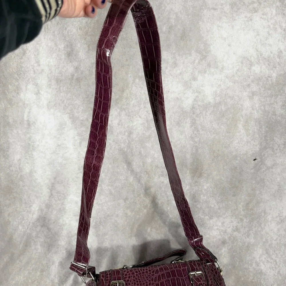 Vtg Y2K Strada Satchel Handbag Maroon Crocodile Shoulder Bag Pocket Organizer
